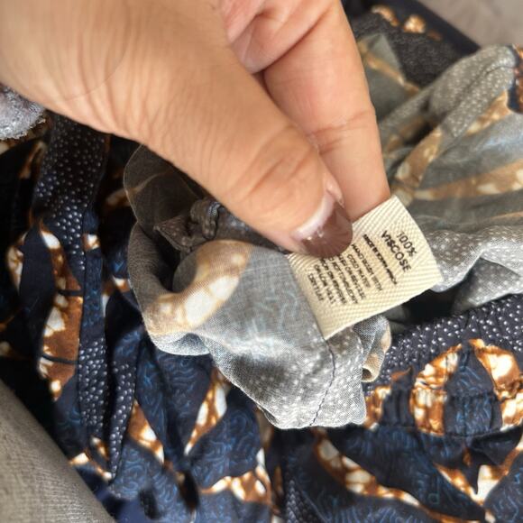 Mille Collines Pull On Pants Blue With Brown Leaves Print Size Small - Picture 7 of 7